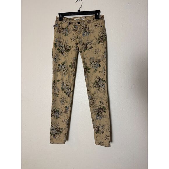 Sneak Peek Denim - Sneak Peek Tan Floral Print Skinny Jeans Juniors Size 1 Stretch USA Made